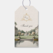 Tijdloze Tuin | Frans Kasteel Monogram Bruiloft Cadeaulabel (Voorkant)