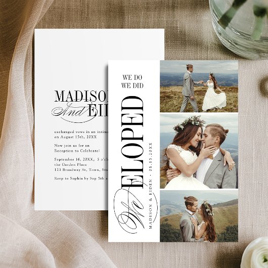 Tijdloze typografie 3 foto's We Eloped Ontvangst Kaart