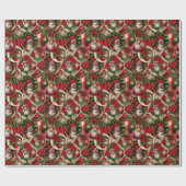 Tijdloze Vader Kerstmis en Poinsettias Cadeaupapier (Vlak)