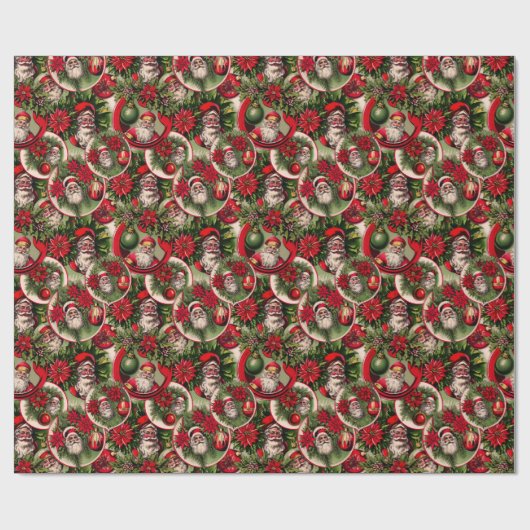 Tijdloze Vader Kerstmis en Poinsettias Cadeaupapier (Vlak)