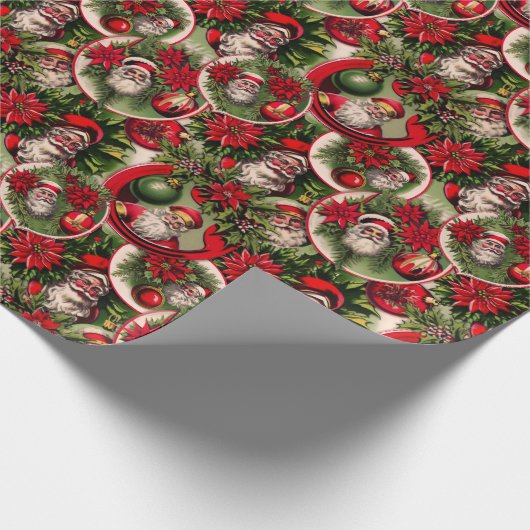 Tijdloze Vader Kerstmis en Poinsettias Cadeaupapier (Hoek)