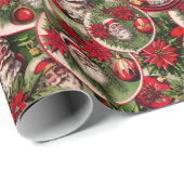 Tijdloze Vader Kerstmis en Poinsettias Cadeaupapier (Rol Hoek)