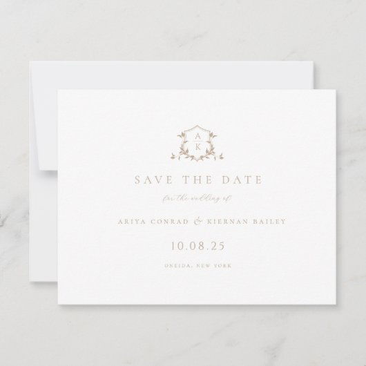 Tijdloze Vines Beige Crest Monogram Foto Save The Date (Voorkant)