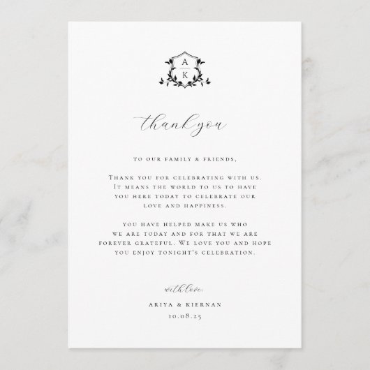 Tijdloze Vines Crest Receptie Bedankt Programmakaart (Voorkant)