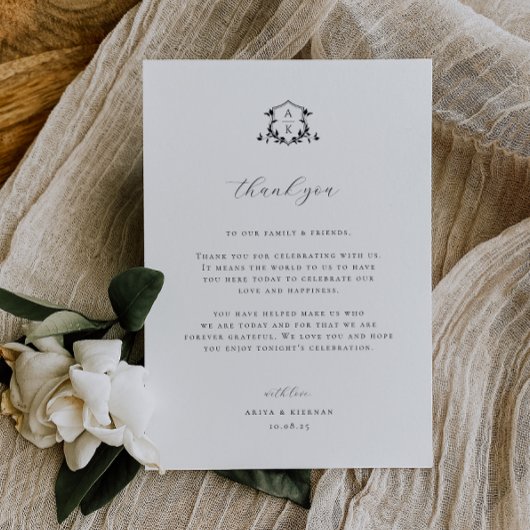 Tijdloze Vines Crest Receptie Bedankt Programmakaart