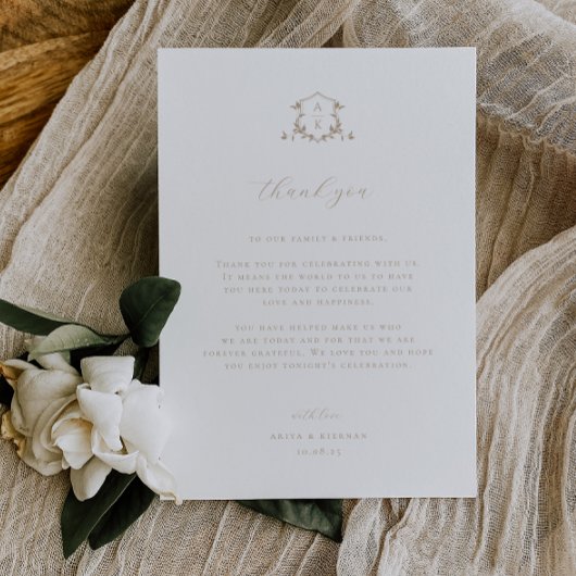 Tijdloze Vines Crest Receptie Dank u kaart