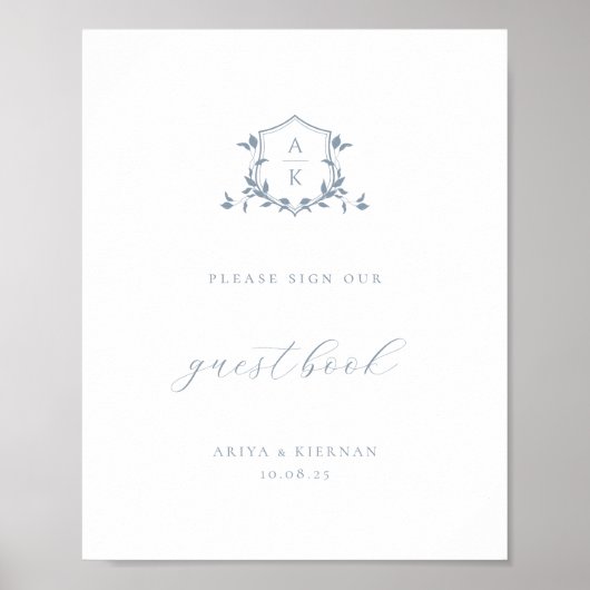 Tijdloze Vines Dusty Blue Crest Gastenboek teken Poster (Voorkant)