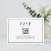 Tijdloze Vines Marine Blue Crest QR-code RSVP Kaartje (Staand voorkant)