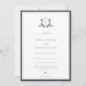 Tijdloze Vines Marine Monogram Crest Wedding Kaart (Voorkant)