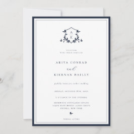 Tijdloze Vines Marine Monogram Crest Wedding Kaart