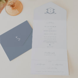 Tijdloze Vines Monogram Bruiloft Crest All In One Uitnodiging