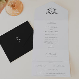 Tijdloze Vines Monogram Bruiloft Crest All In One Uitnodiging