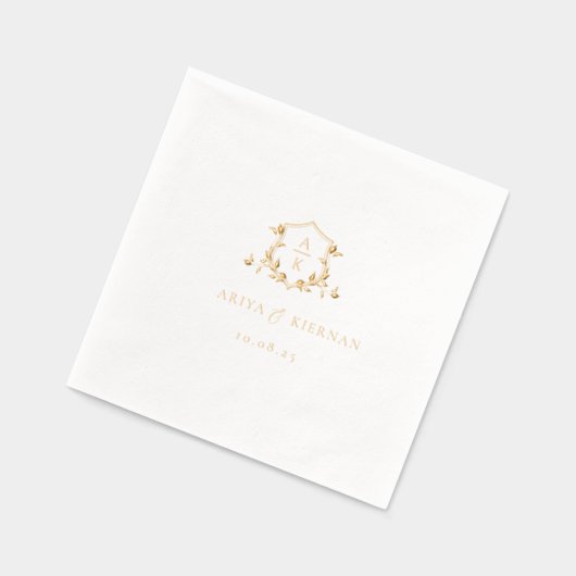 Tijdloze Vines Monogram Bruiloft Crest Folie Servetten (Links)