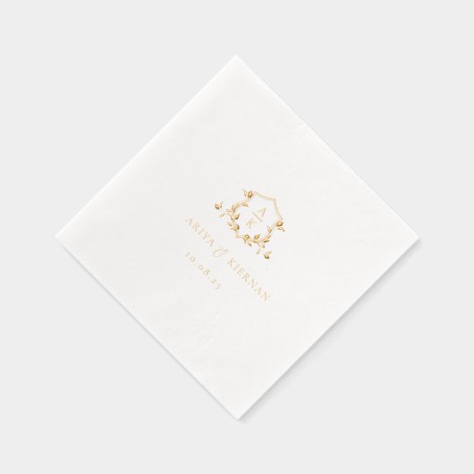 Tijdloze Vines Monogram Bruiloft Crest Folie Servetten (Rechts)