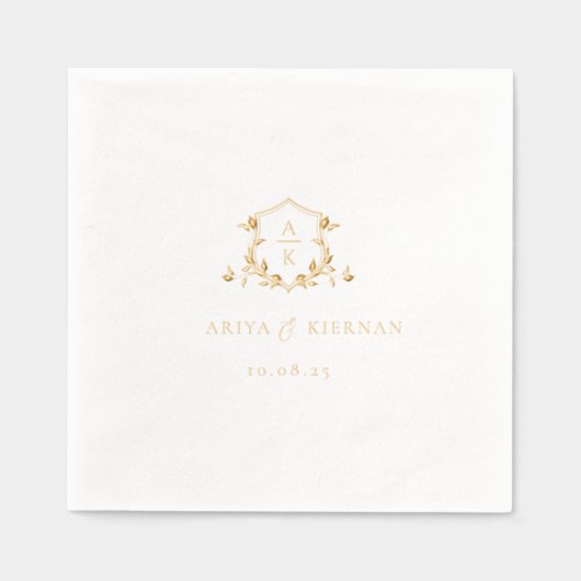 Tijdloze Vines Monogram Bruiloft Crest Folie Servetten (Voorkant)