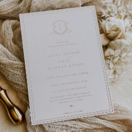 Tijdloze Vines Monogram Bruiloft Crest Folie Uitnodiging