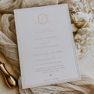 Tijdloze Vines Monogram Bruiloft Crest Folie Uitnodiging