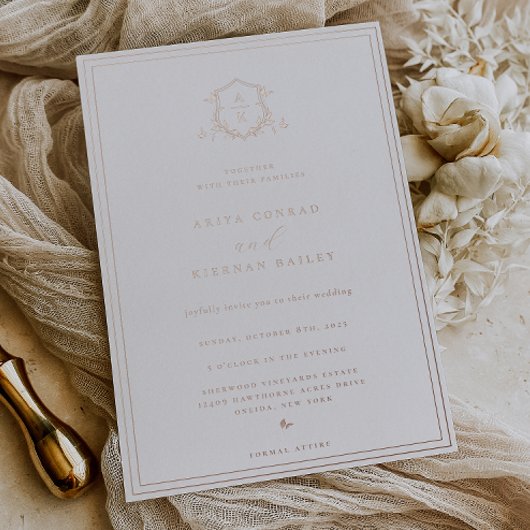 Tijdloze Vines Monogram Bruiloft Crest Folie Uitnodiging