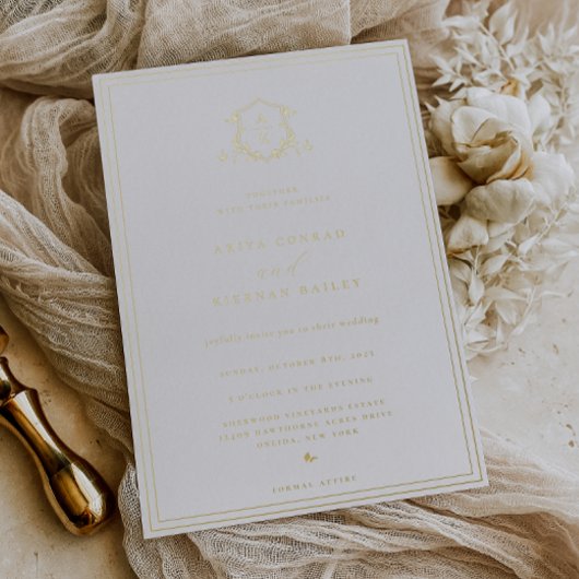 Tijdloze Vines Monogram Bruiloft Crest Folie Uitnodiging