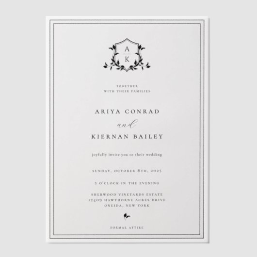 Tijdloze Vines Monogram bruiloft Vellum Uitnodigingen (Voorkant)