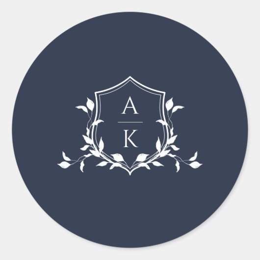 Tijdloze Vines Monogram Crest Navy Ronde Sticker (Voorkant)