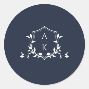 Tijdloze Vines Monogram Crest Navy Ronde Sticker