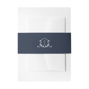 Tijdloze Vines Monogram Crest Navy Uitnodigingen Wikkel