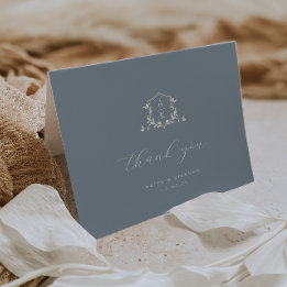 Tijdloze Vines Monogram Crest Trouwfoto Bedankkaart