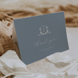 Tijdloze Vines Monogram Crest Trouwfoto Bedankkaart