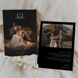 Tijdloze Vines Monogram Crest Trouwfoto Bedankkaart