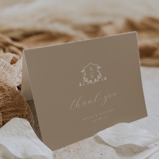 Tijdloze Vines Monogram Crest Trouwfoto Bedankkaart