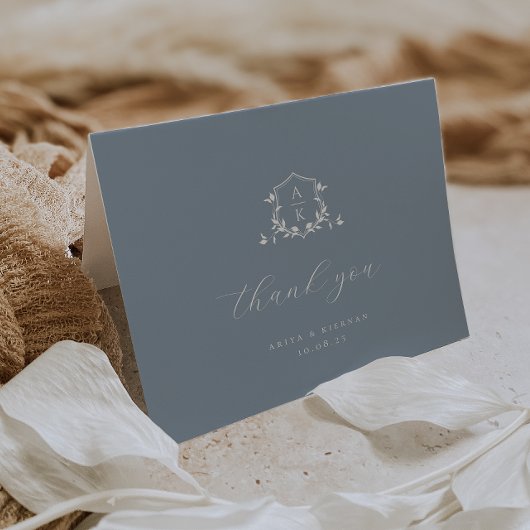 Tijdloze Vines Monogram Crest Trouwfoto Bedankkaart