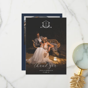 Tijdloze Vines Monogram Crest Trouwfoto Bedankkaart
