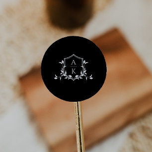 Tijdloze Vines Monogram Crest Zwart Ronde Sticker