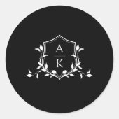 Tijdloze Vines Monogram Crest Zwart Ronde Sticker (Voorkant)