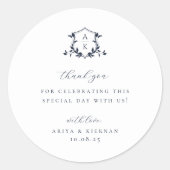Tijdloze Vines Navy Crest Wedding Monogram Ronde Sticker (Voorkant)
