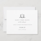 Tijdloze Vines Zwart Crest Monogram Foto Save The Date (Voorkant)