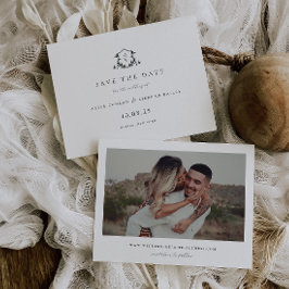 Tijdloze Vines Zwart Crest Monogram Foto Save The Date