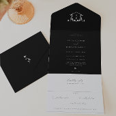 Tijdloze Vines Zwart Monogram Bruiloft Crest All In One Uitnodiging