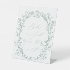 Tijdloze Vintage Bloem Groene Baby Shower Favor Reclamebord Met Voetstuk