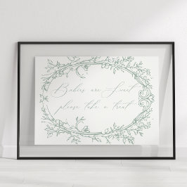 Tijdloze Vintage Bloemengroene Baby Shower Favor Poster
