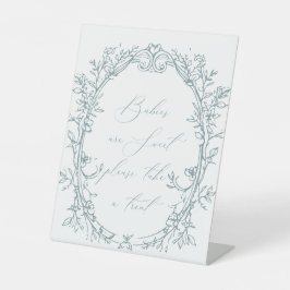 Tijdloze Vintage Bloemige Blauwe Baby Shower Favor Reclamebord Met Voetstuk