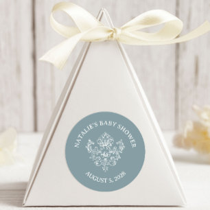 Tijdloze Vintage Bloemige Blauwe Baby Shower Ronde Sticker