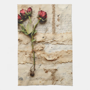 Tijdloze Vintage Bloemrijke Liebesbrief Theedoek