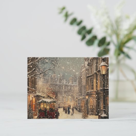 Tijdloze Vintage Londen Snowy Christmas Feestdagenkaart (Staand voorkant)