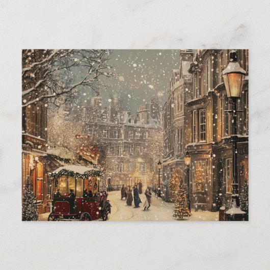 Tijdloze Vintage Londen Snowy Christmas Feestdagenkaart (Voorkant)