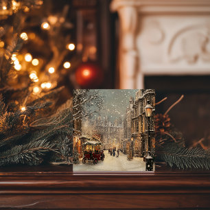 Tijdloze Vintage Londen Winterkerstmis Feestdagenkaart