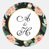 Tijdloze Waterverf Bloemen Huwelijk Monogram Ronde Sticker (Voorkant)