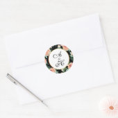 Tijdloze Waterverf Bloemen Huwelijk Monogram Ronde Sticker (Envelop)