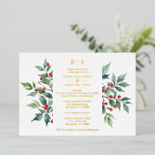 Tijdloze Waterverf Christmas Holly Branches Folie Uitnodiging (Staand Voorkant)